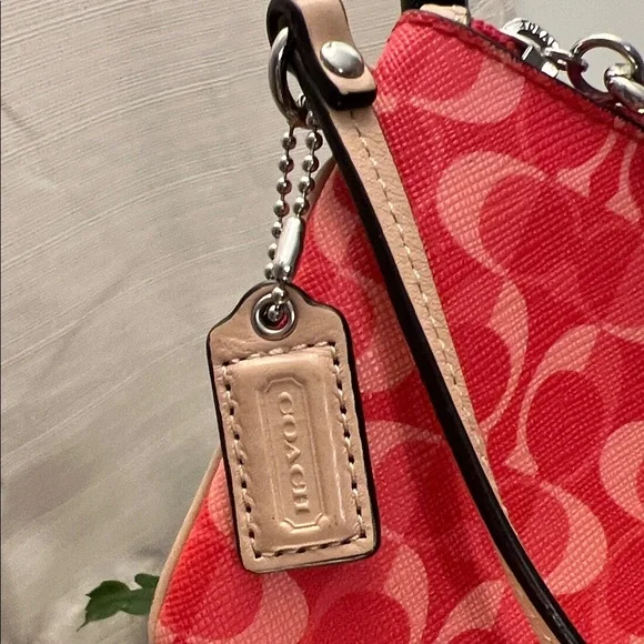 Coach Red & Light Pink Signature Wristlet - Picture 3 of 11